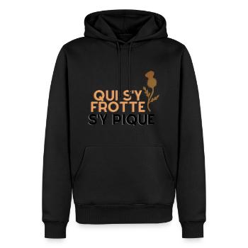 Qui s'y frotte, s'y pique ! Expressions Lorraines - Sweat à capuche Premium bio Homme - noir - Devant - Nico (187cm)