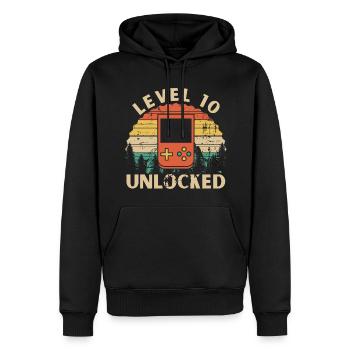 Level 10 freigeschaltet - Männer Premium Bio Hoodie - Schwarz - Vorne - Nico (187cm)