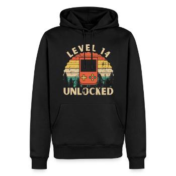 Level 14 freigeschaltet - Männer Premium Bio Hoodie - Schwarz - Vorne - Nico (187cm)