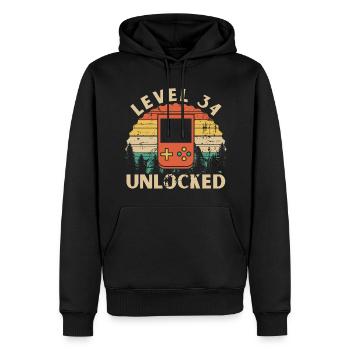 Level 34 Unlocked - Sweat à capuche Premium bio Homme - noir - Devant - Nico (187cm)