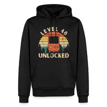 Level 48 Unlocked - Sweat à capuche Premium bio Homme - noir - Devant - Nico (187cm)
