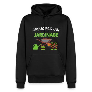 Je peux pas j'ai jardinage humour dans le jardin - Sweat à capuche Premium bio Homme - noir - Devant - Nico (187cm)