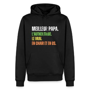 Le Vrai Meilleur Papa Cadeau Homme - Sweat à capuche Premium bio Homme - noir - Devant - Nico (187cm)