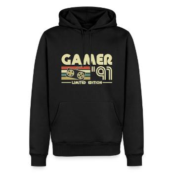 Gamer - Sweat à capuche Premium bio Homme - noir - Devant - Nico (187cm)