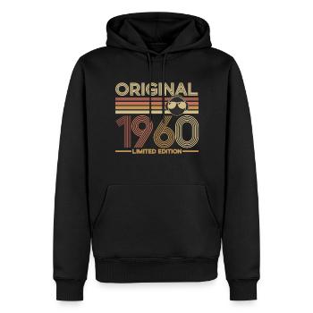 1960 - Men’s Premium Organic Hoodie - black - Front - Nico (187cm)