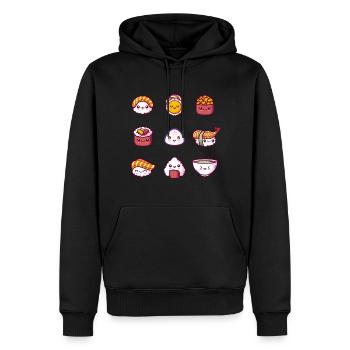 sushi kawaii - Sweat à capuche Premium bio Homme - noir - Devant - Nico (187cm)