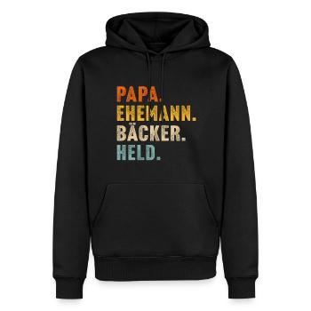 papa ehemann Bäcker held - Männer Premium Bio Hoodie - Schwarz - Vorne - Nico (187cm)
