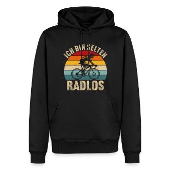 Ich bin selten radlos t-shirt fahrradfahrer - Männer Premium Bio Hoodie - Schwarz - Vorne - Nico (187cm)