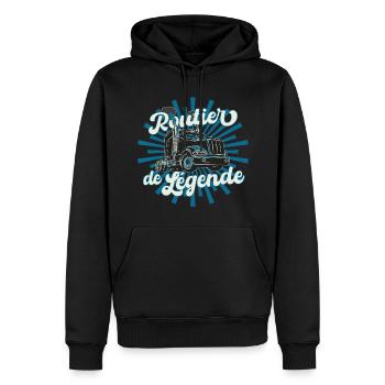 Routier de légende cadeau homme chauffeur routier - Sweat à capuche Premium bio Homme - noir - Devant - Nico (187cm)