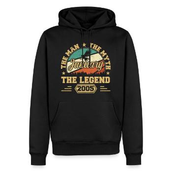 Les Legends sont nés en janvier 2005 - Sweat à capuche Premium bio Homme - noir - Devant - Nico (187cm)