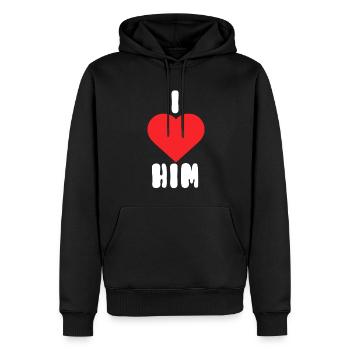 i love him - Männer Premium Bio Hoodie - Schwarz - Vorne - Nico (187cm)