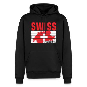 swiss - Männer Premium Bio Hoodie - Schwarz - Vorne - Nico (187cm)