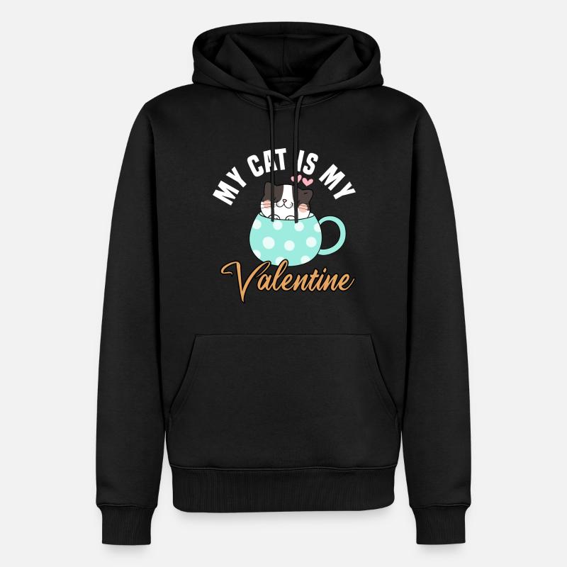 Mon chat est mon Valentin - Sweat à capuche Premium bio Homme - noir