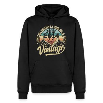 Né(e) en juillet 2014 Vintage Anniversaire juillet 2014 - Sweat à capuche Premium bio Homme - noir - Devant - Nico (187cm)