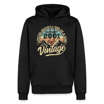 Anniversaire Août 2001 Cadeau d’anniversaire Août - Sweat à capuche Premium bio Homme - noir - Devant - Nico (187cm)