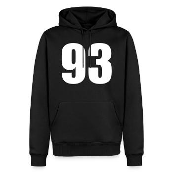 93 - Männer Premium Bio Hoodie - Schwarz - Vorne - Nico (187cm)