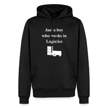 Staplerfahrer in Aktion - Männer Premium Bio Hoodie - Schwarz - Vorne - Nico (187cm)