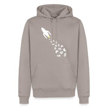 Die Investor Rakete - Männer Premium Bio Hoodie - Taupe - Vorne - Nico (187cm)
