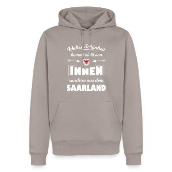 Die Saarländer - Männer Premium Bio Hoodie - Taupe - Vorne - Nico (187cm)
