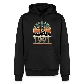 1991 - Männer Premium Bio Hoodie - Schwarz - Vorne - Nico (187cm)