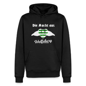 Die Fans aus Wolfsburg - Männer Premium Bio Hoodie - Schwarz - Vorne - Nico (187cm)
