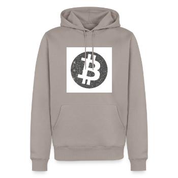Das öffentliche Geld Bitcoin - Männer Premium Bio Hoodie - Taupe - Vorne - Nico (187cm)