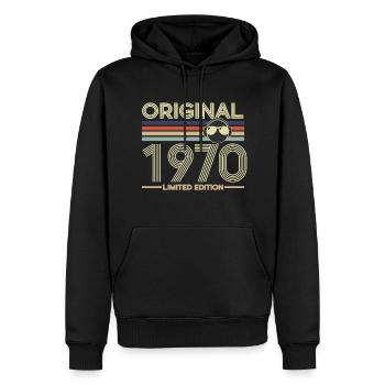 1970 - Men’s Premium Organic Hoodie - black - Front - Nico (187cm)