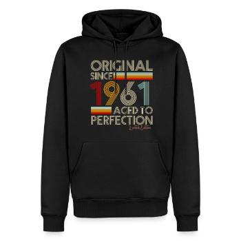 1961 - Men’s Premium Organic Hoodie - black - Front - Nico (187cm)