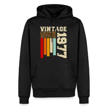 1977 - Men’s Premium Organic Hoodie - black - Front - Nico (187cm)