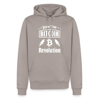 The Bitcoin Experiment - Men’s Premium Organic Hoodie - taupe - Front - Nico (187cm)