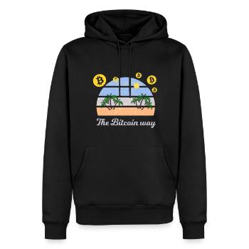 Der Weg zum Bitcoin - Männer Premium Bio Hoodie - Schwarz - Vorne - Nico (187cm)