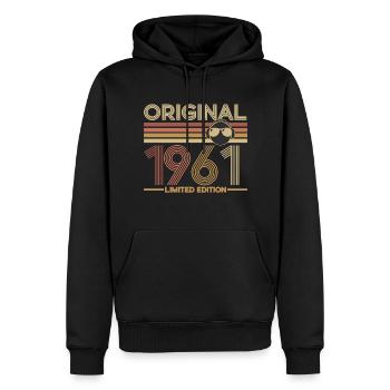 1961 - Men’s Premium Organic Hoodie - black - Front - Nico (187cm)