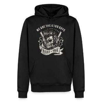 SSD Biker - we are the good guys - Skull Born 1966 - Männer Premium Bio Hoodie - Schwarz - Vorne - Nico (187cm)