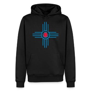 Zia Sonne, Mexiko, Indianer Symbol, Fahne, Flagge - Männer Premium Bio Hoodie - Schwarz - Vorne - Nico (187cm)