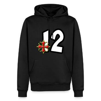 12 Aveyron - Sweat à capuche Premium bio Homme - noir - Devant - Nico (187cm)