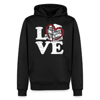 Livres Amour - Sweat à capuche Premium bio Homme - noir - Devant - Nico (187cm)