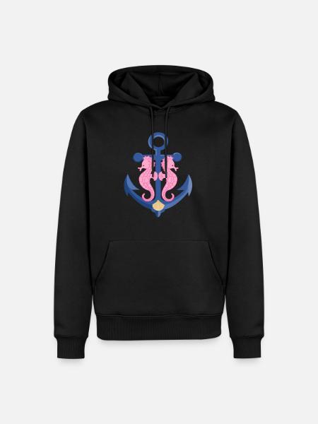 Seepferd Anker - Männer Premium Bio Hoodie - Schwarz