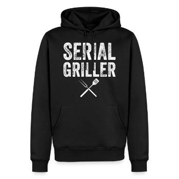 SERIAL GRILLER - Grill / BBQ Geschenk - Männer Premium Bio Hoodie - Schwarz - Vorne - Nico (187cm)