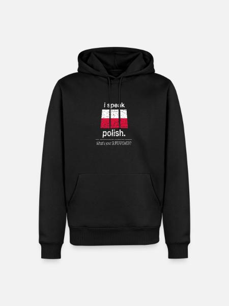 Polska Język polski Super Power Śmieszne - Ekologiczna męska bluza z kapturem Premium - czarny