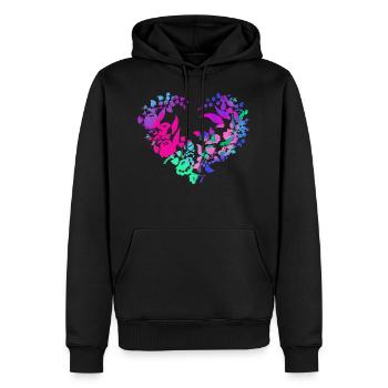Hungarian flowers, blue, flower heart, heart, paprika - Men’s Premium Organic Hoodie - black - Front - Nico (187cm)