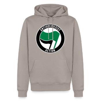 Antispeciesist Action - Männer Premium Bio Hoodie - Taupe - Vorne - Nico (187cm)