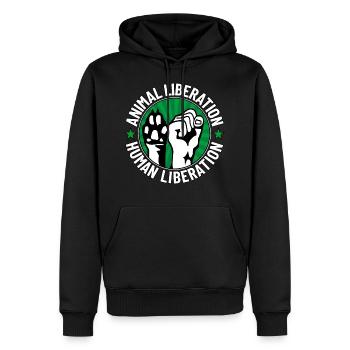 Libération animale - Libération humaine - Sweat à capuche Premium bio Homme - noir - Devant - Nico (187cm)