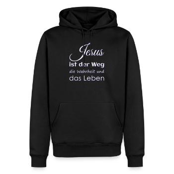 Jesus Christus, Bibelvers, Bibel, Jesus is Lord - Männer Premium Bio Hoodie - Schwarz - Vorne - Nico (187cm)