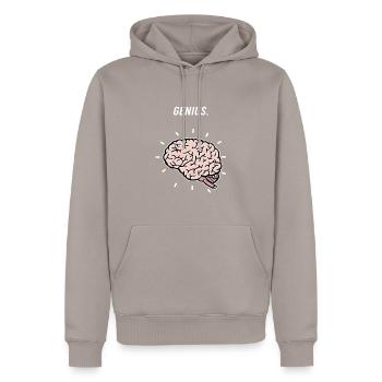 GENIUS. - Men’s Premium Organic Hoodie - taupe - Front - Nico (187cm)