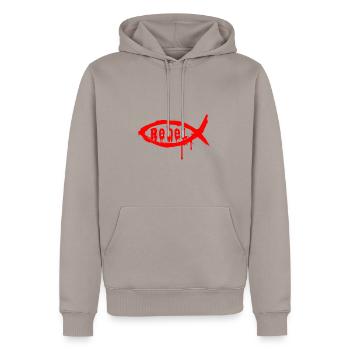 Rebel - Men’s Premium Organic Hoodie - taupe - Front - Nico (187cm)