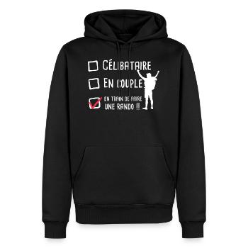 Rando randonnée passion marche humour célibataire - Sweat à capuche Premium bio Homme - noir - Devant - Nico (187cm)