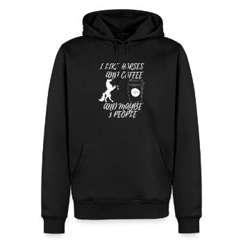 J'aime les chevaux et le café et peut-être 3 personnes. - Sweat à capuche Premium bio Homme - noir - Devant - Nico (187cm)