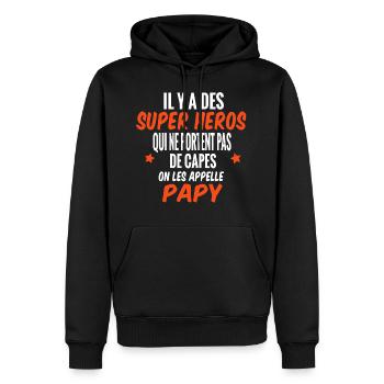 il y a des supers héros. Humour papy cadeau - Sweat à capuche Premium bio Homme - noir - Devant - Nico (187cm)