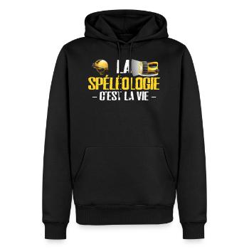 Spéléologie cadeau drôle spéléologue grotte - Sweat à capuche Premium bio Homme - noir - Devant - Nico (187cm)