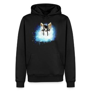 chat ,illustration ,bleu,aquarelle, chat - Sweat à capuche Premium bio Homme - noir - Devant - Nico (187cm)